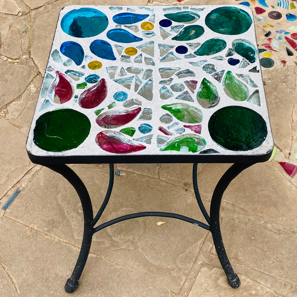 Dalle de Verre side table ~ 40cm square, 48cm high