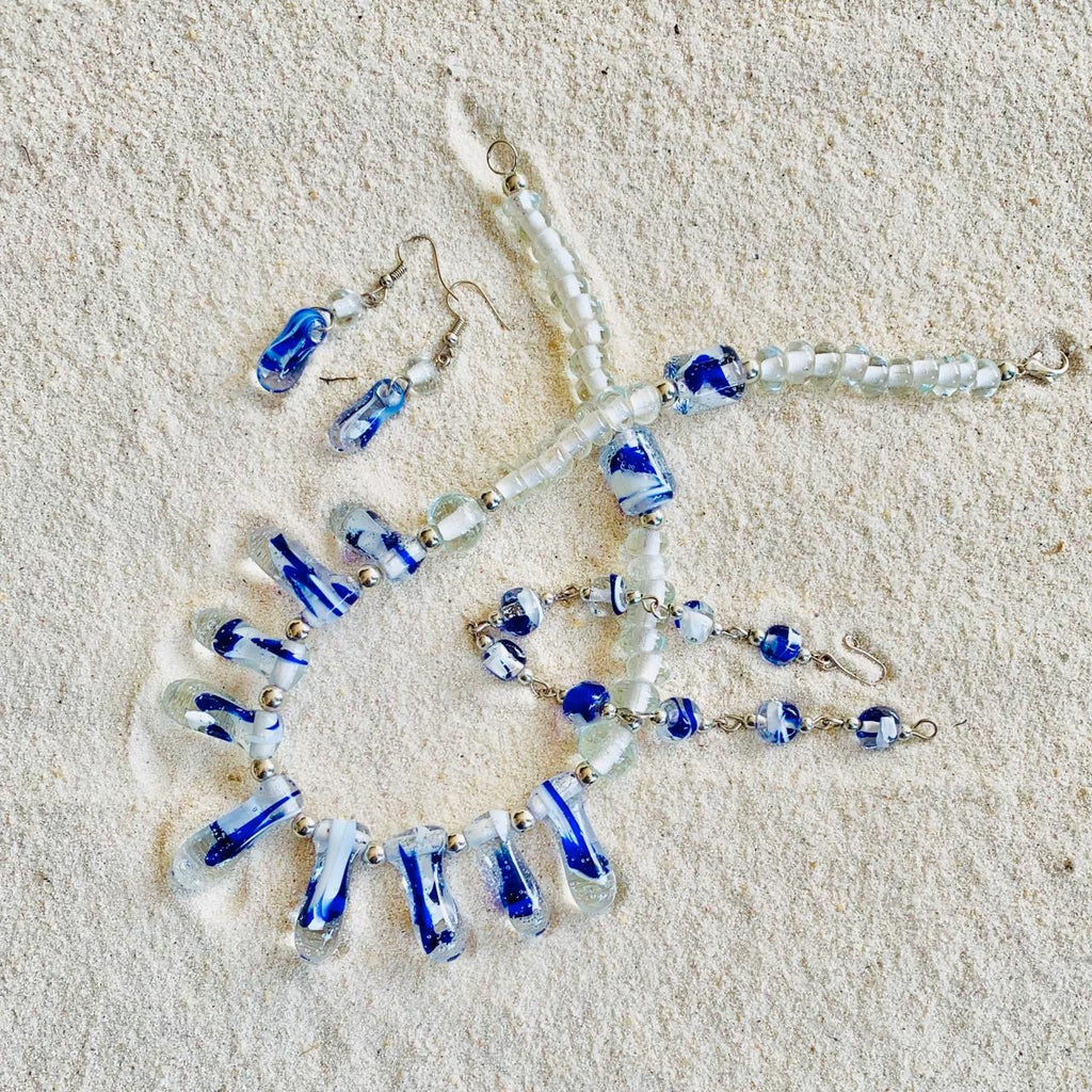 blue and clear necklace, bracelet and earrings gift set 3