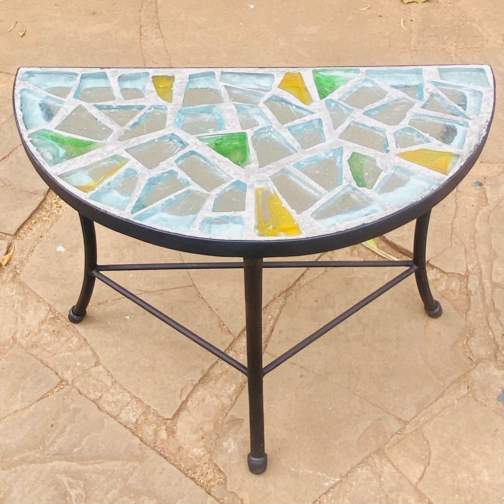 Dalle de Verre table - 'half round' ~ 60cm diameter, 30cm radius, 50cm high