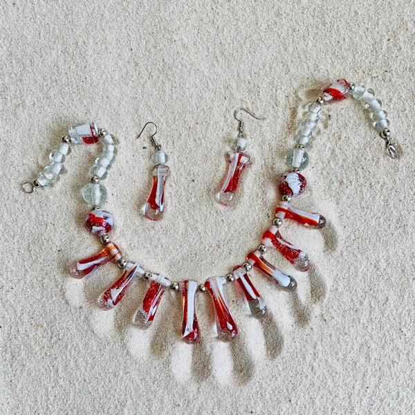 red and clear necklace and earrings gift set 4