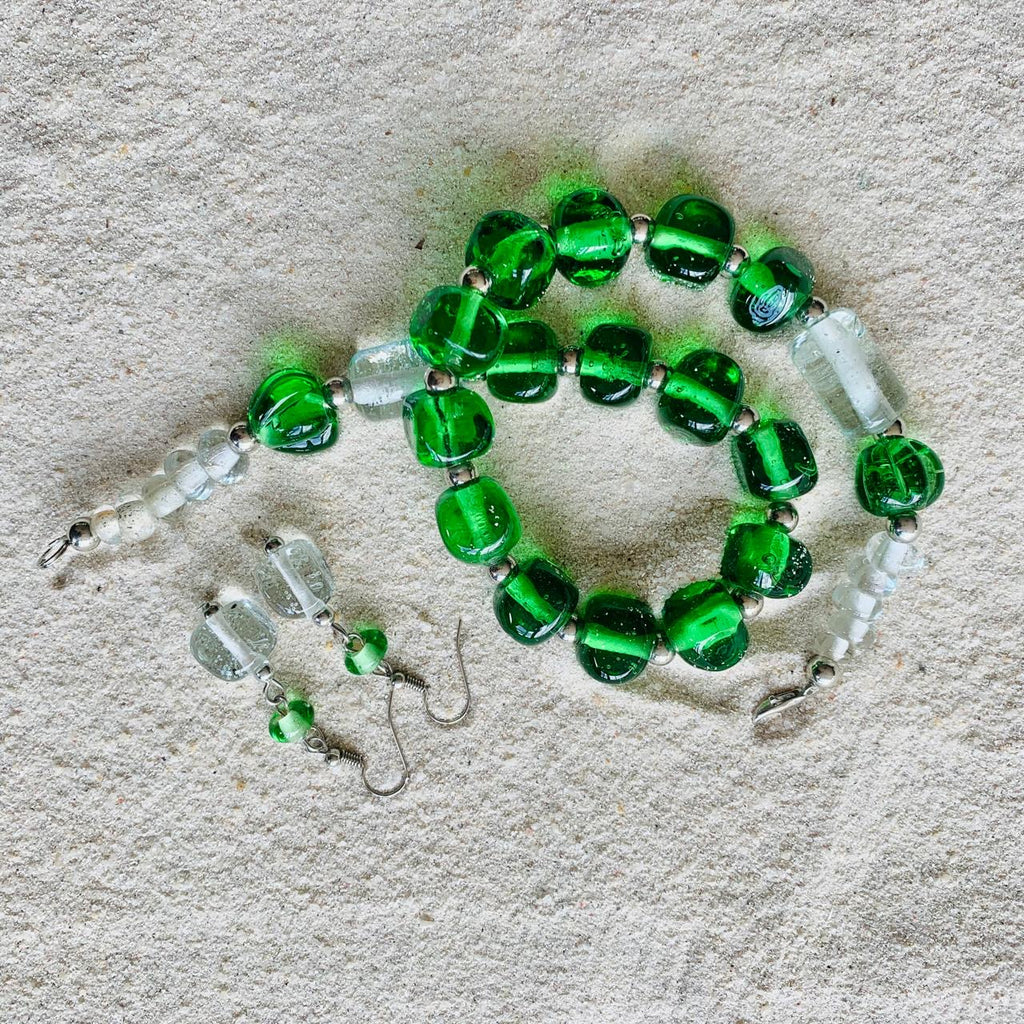 bottle green (pot colour)  necklace and earrings gift set 1