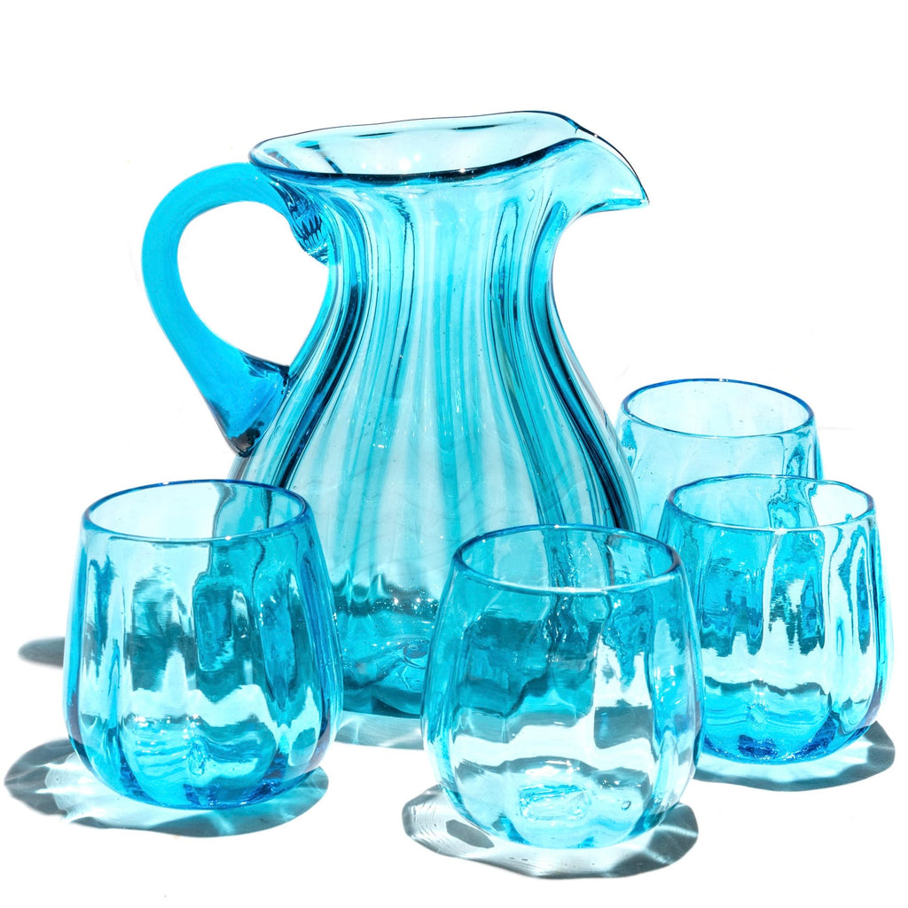Blown glass - gift set 6 - optic jug & 4 round tumblers