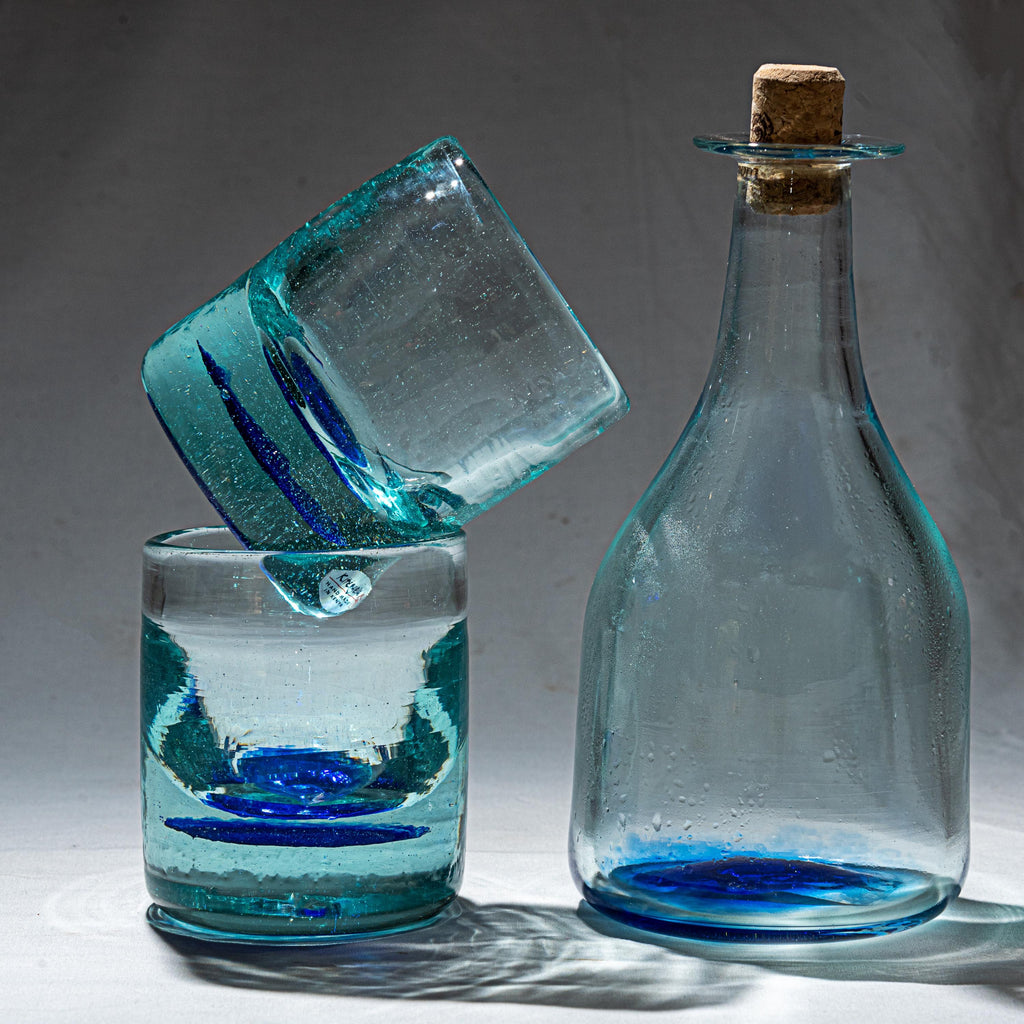 Blown glass - gift set 2 - whiskey decanter & 2 rocks glasses