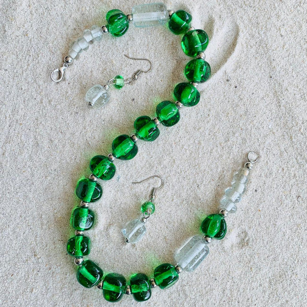bottle green (pot colour)  necklace and earrings gift set 1