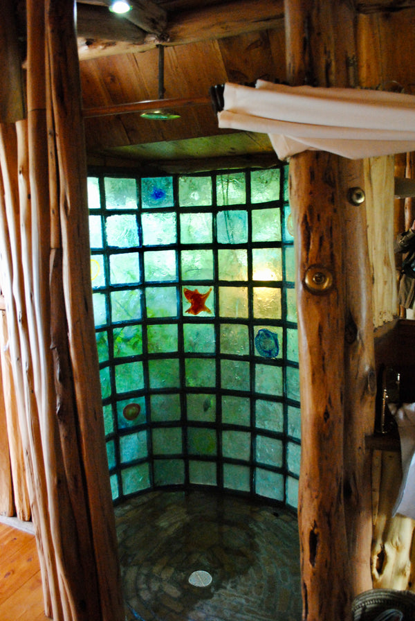Dalle de Verre shower wall 'Sea Creatures'  2m x 1m