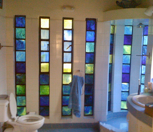 Dalle de Verre 'Parental Units' shower wall ~ 7 x 0.2m x 1.8m