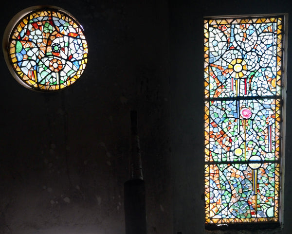 Dalle de Verre 'Madonna Mia' panel ~ 3m x 1m, 1m dia