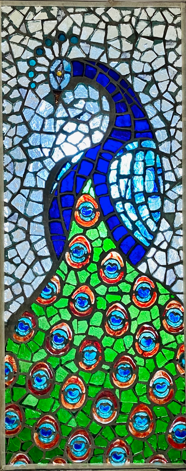 Dalle de Verre 'Peacock 2' panel ~ 2.2 x 0.9m