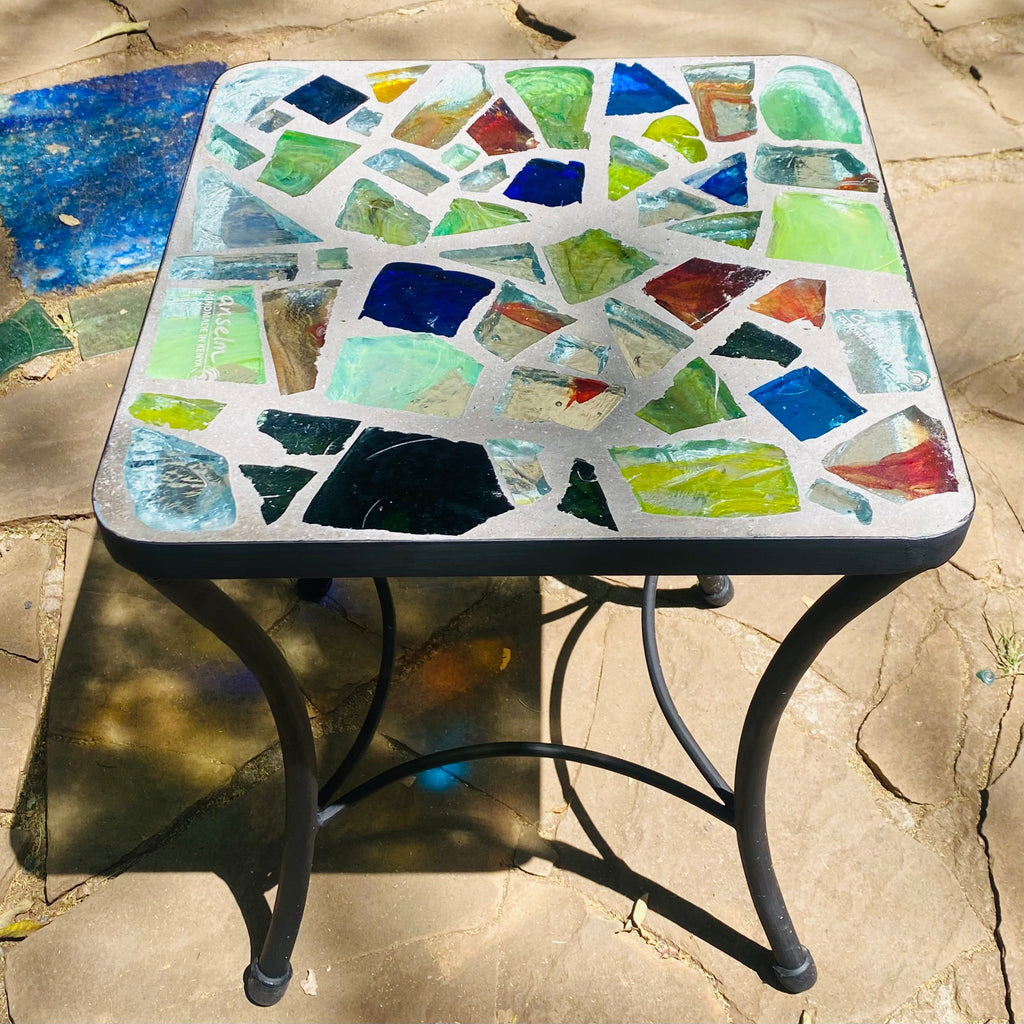 Dalle de Verre side table ~ 40cm square, 48cm high