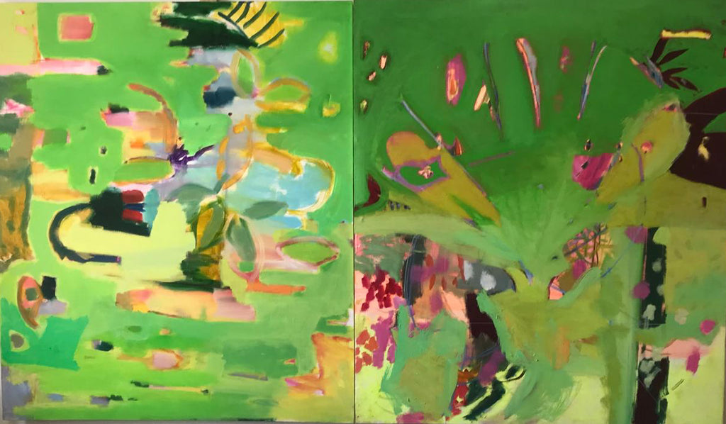Painting - Mary Collis 'When A Butterfly Flaps It’s Wings’ - oil on canvas diptych - 200cm x 115cm 2025