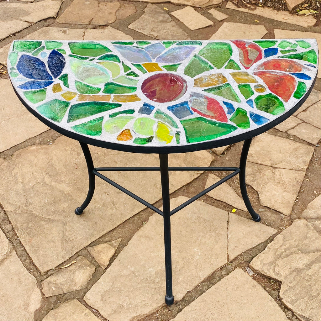 Dalle de Verre console table - 'half round' ~ 80cm diameter, 40cm radius, 77cm high