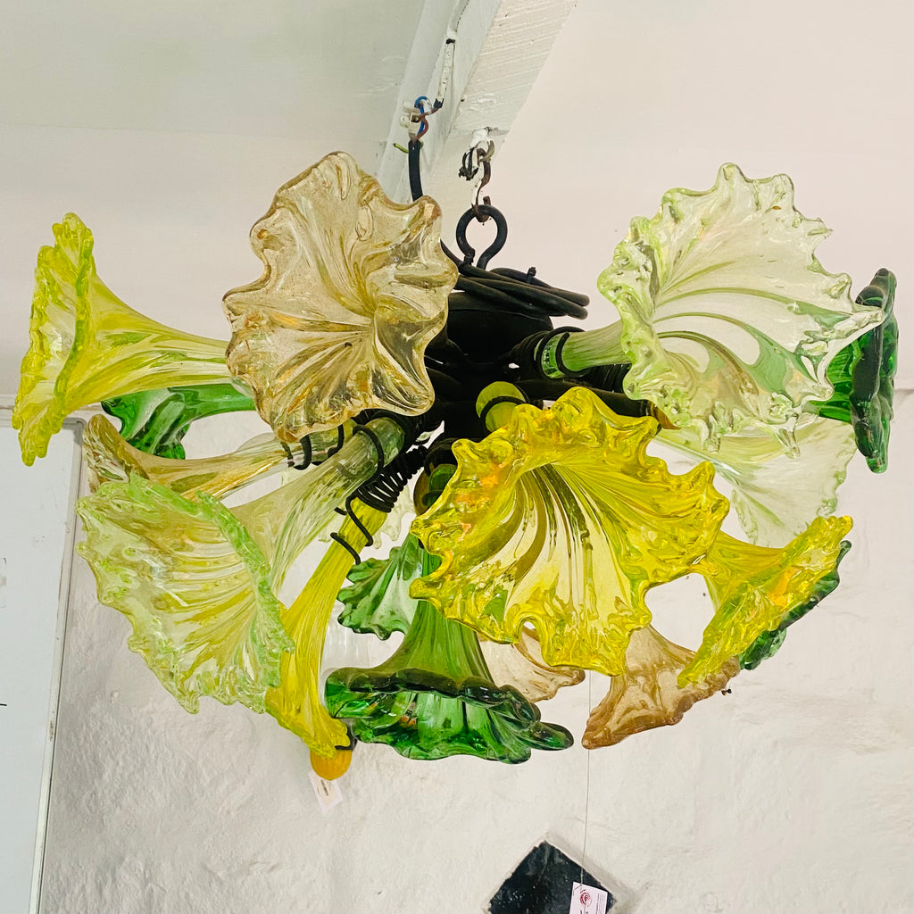 Chandelier 'Kitengela' 4 lights, 20 green and acid yellow flowers