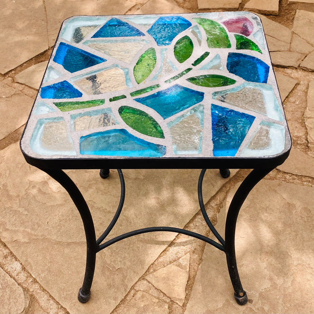Dalle de Verre side table ~ 40cm square, 48cm high