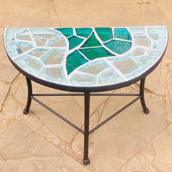Dalle de Verre table - 'half round' ~ 60cm diameter, 30cm radius, 50cm high