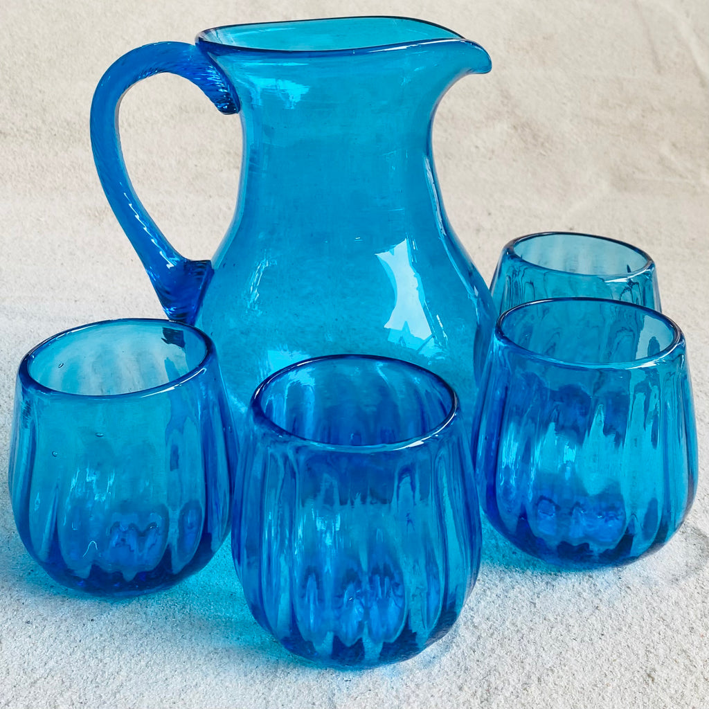 Blown glass - gift set 6 - optic jug & 4 round tumblers