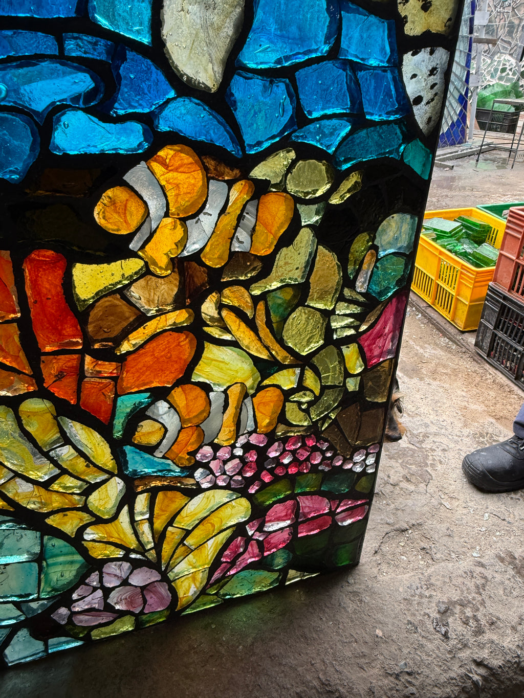 Dalle de Verre 'Coral Reef' panel ~ 0.7 x 1.5m