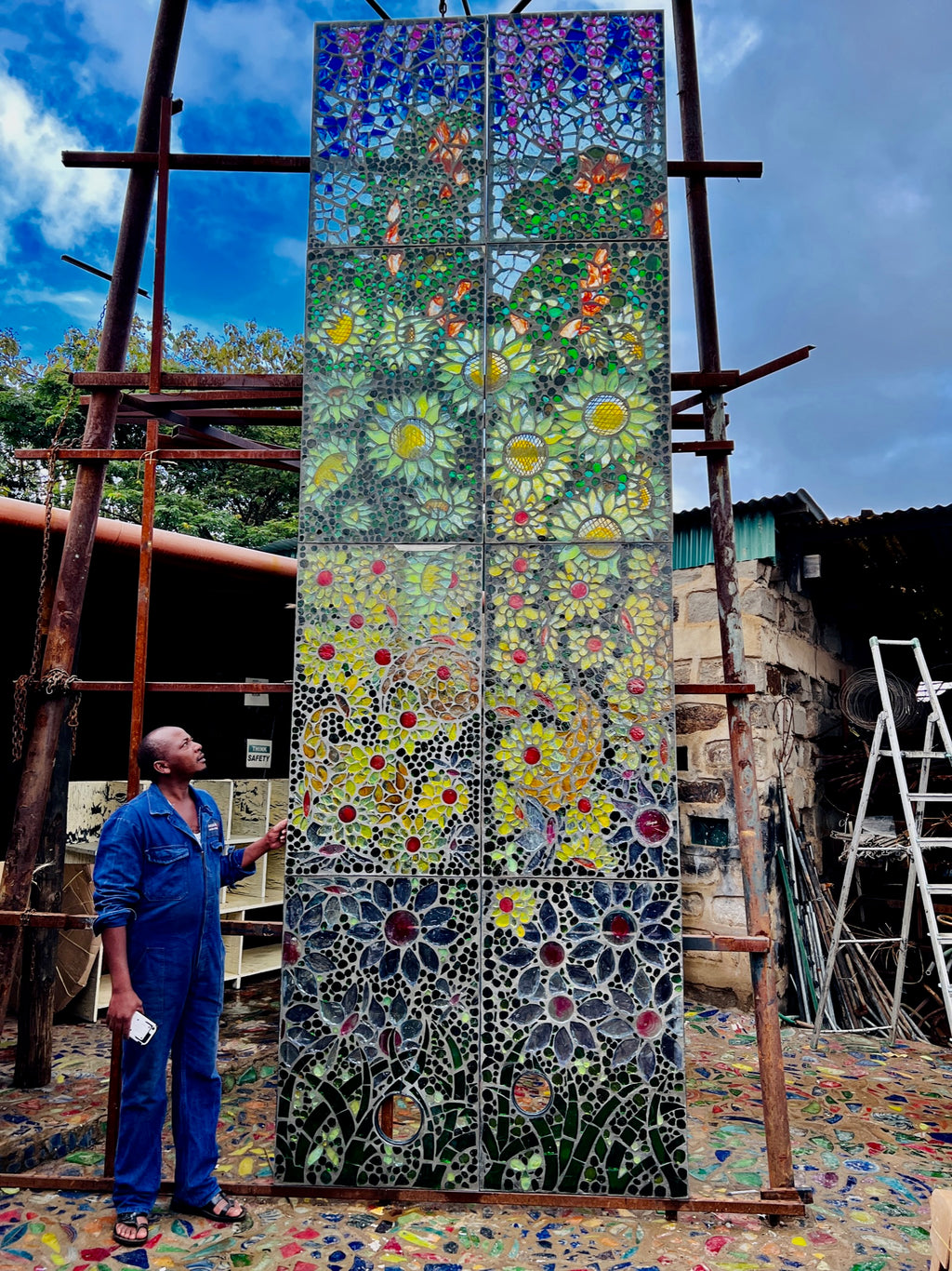 Dalle de Verre 'Karen country flower garden' 8 panels ~ 10m square