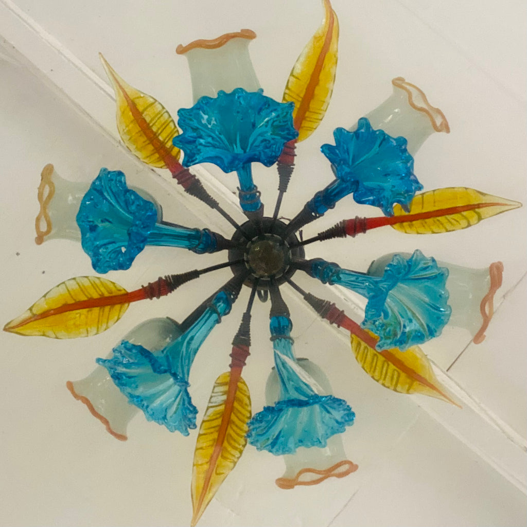 Chandelier 'Kitengela' 6 lights orange lip with turquoise flower