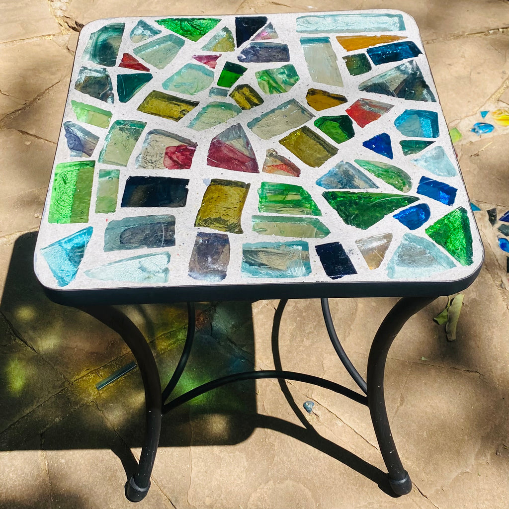 Dalle de Verre side table ~ 40cm square, 48cm high