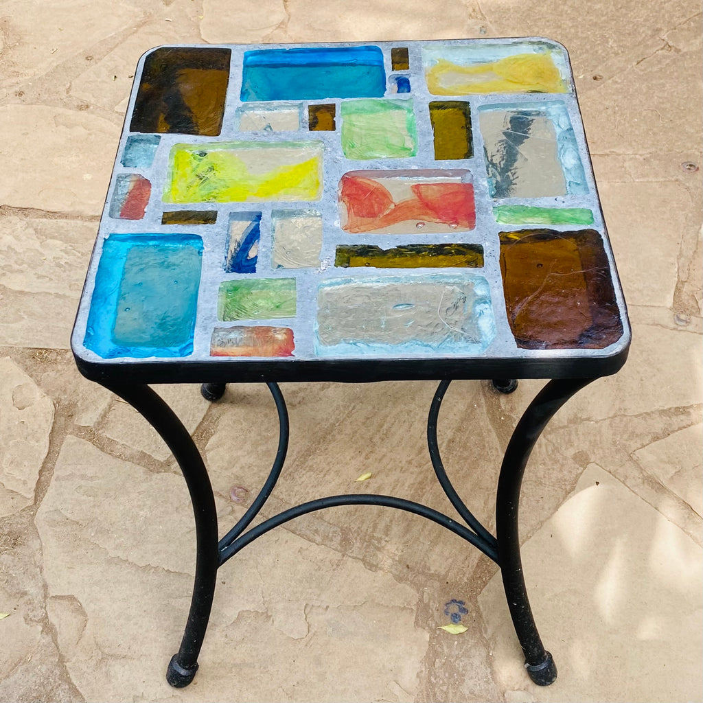 Dalle de Verre side table ~ 40cm square, 48cm high