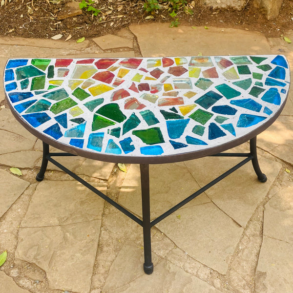 Dalle de Verre table - 'half round' ~ 76cm diameter, 38cm radius, 50cm high