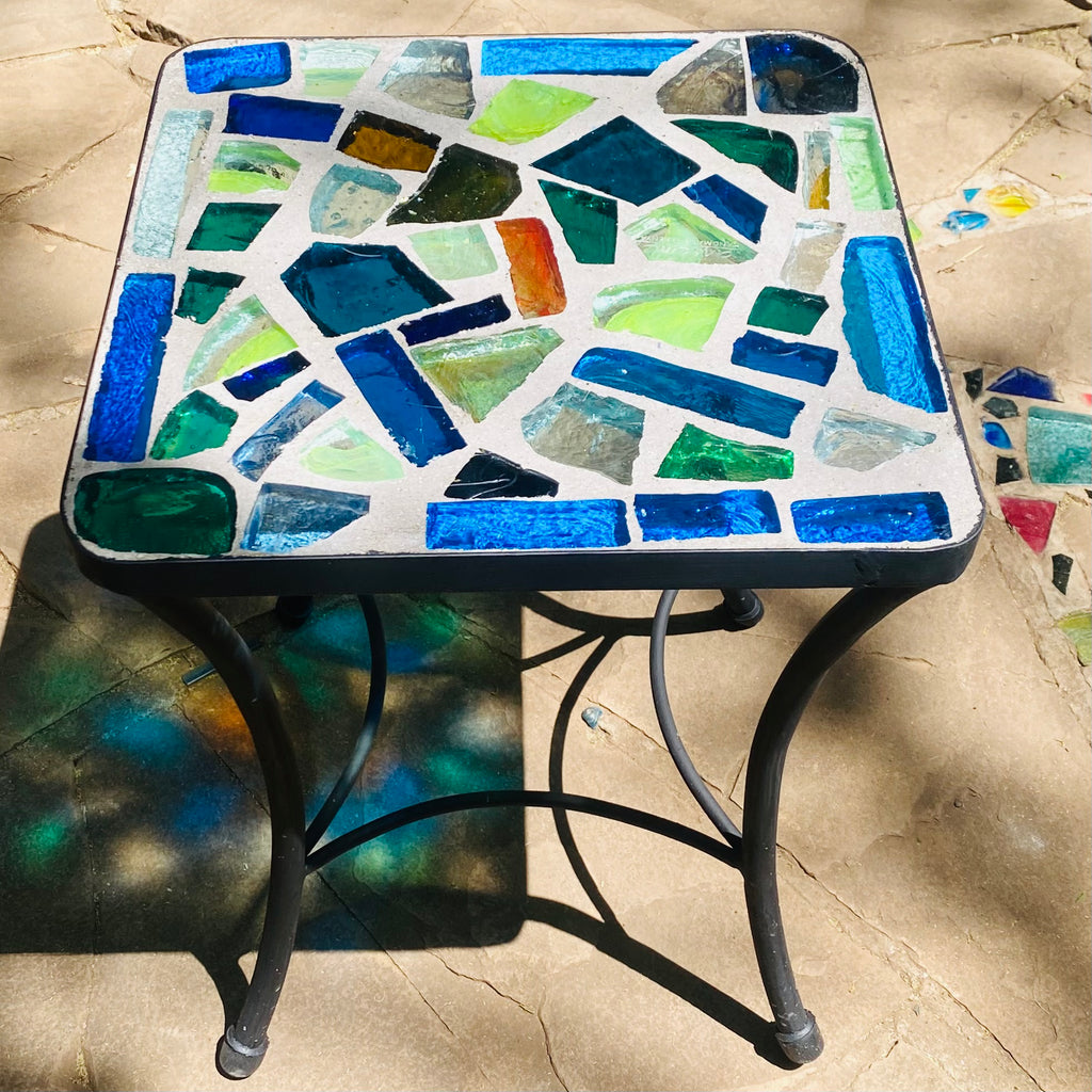 Dalle de Verre side table ~ 40cm square, 48cm high