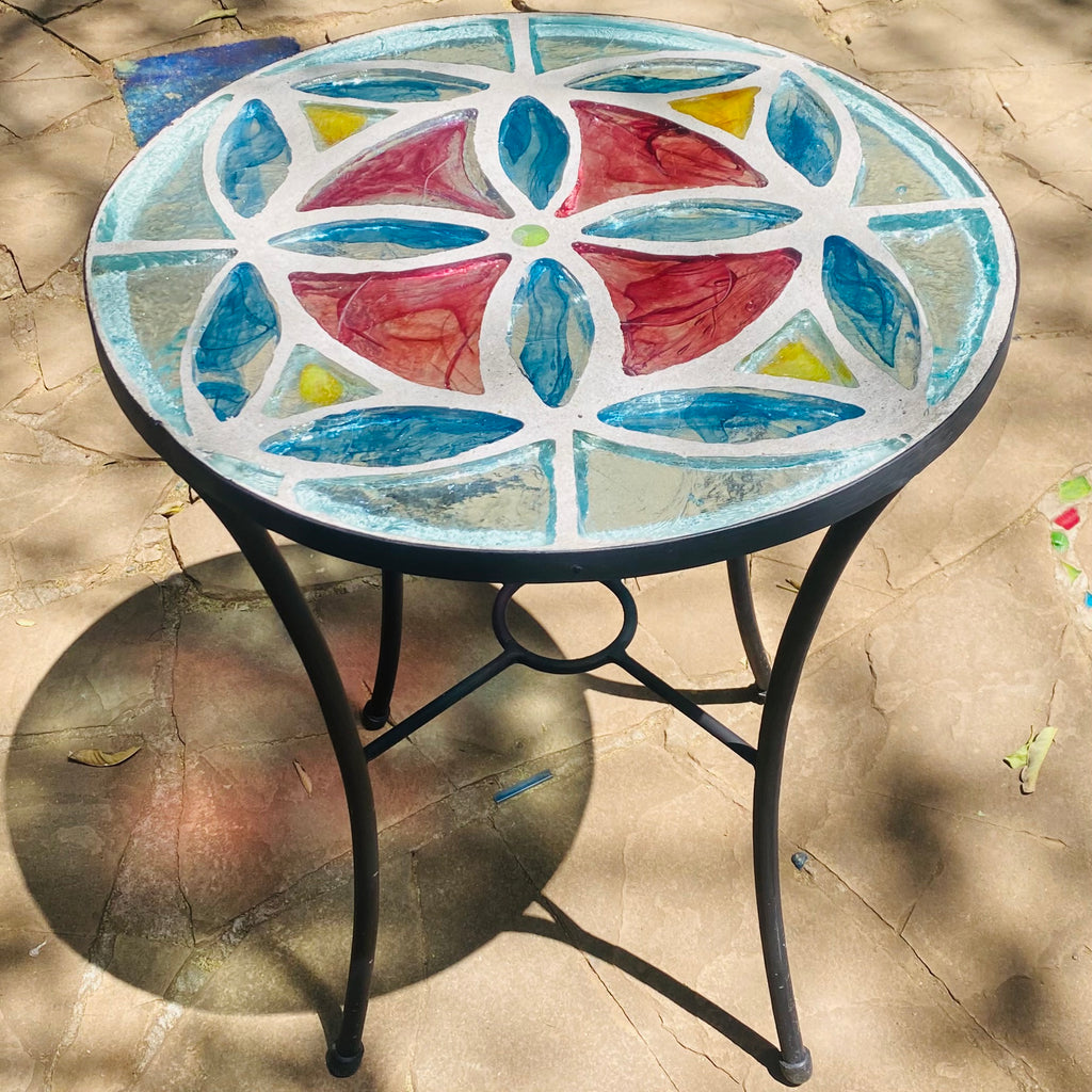 Dalle de Verre table ~ 60cm diameter, 77cm high