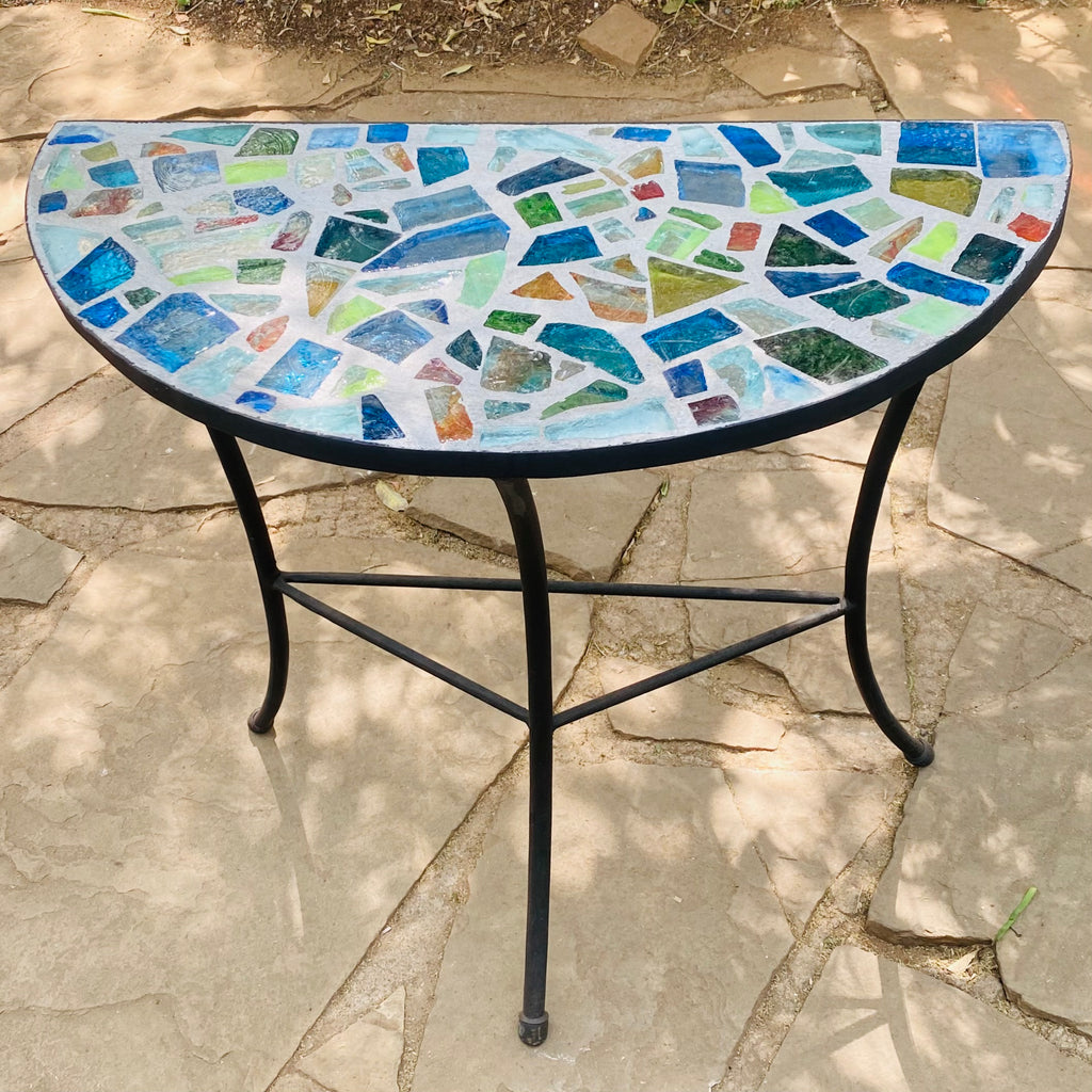 Dalle de Verre console table - 'half round' ~ 80cm diameter, 40cm radius, 77cm high