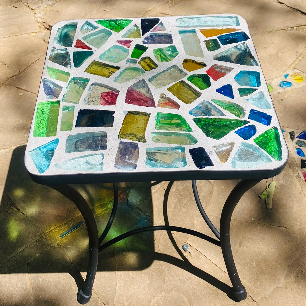 Dalle de Verre side table ~ 40cm square, 48cm high