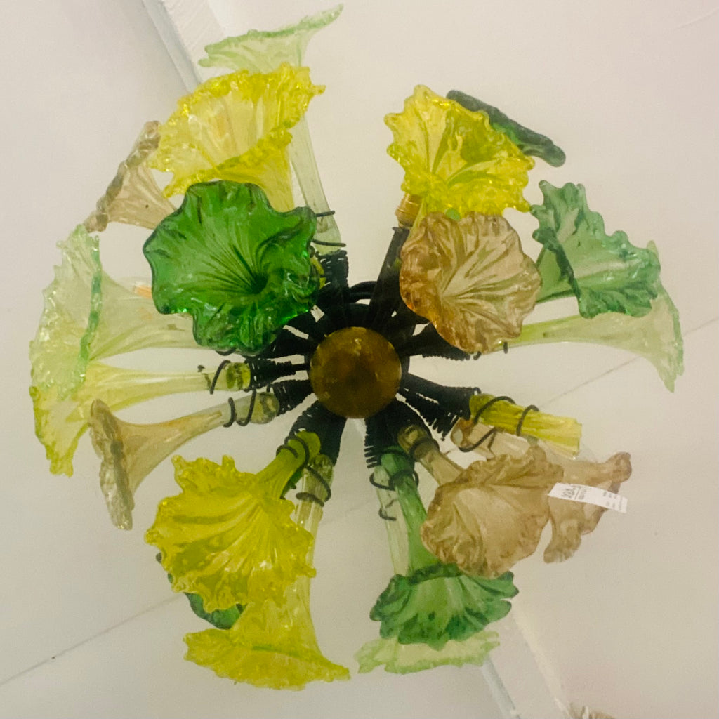Chandelier 'Kitengela' 4 lights, 20 green and acid yellow flowers