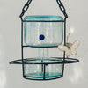 Blown glass - bottle in metal stand birdfeeder