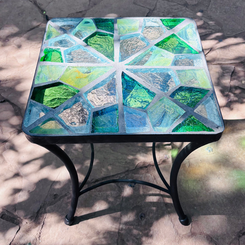 Dalle de Verre side table ~ 40cm square, 48cm high
