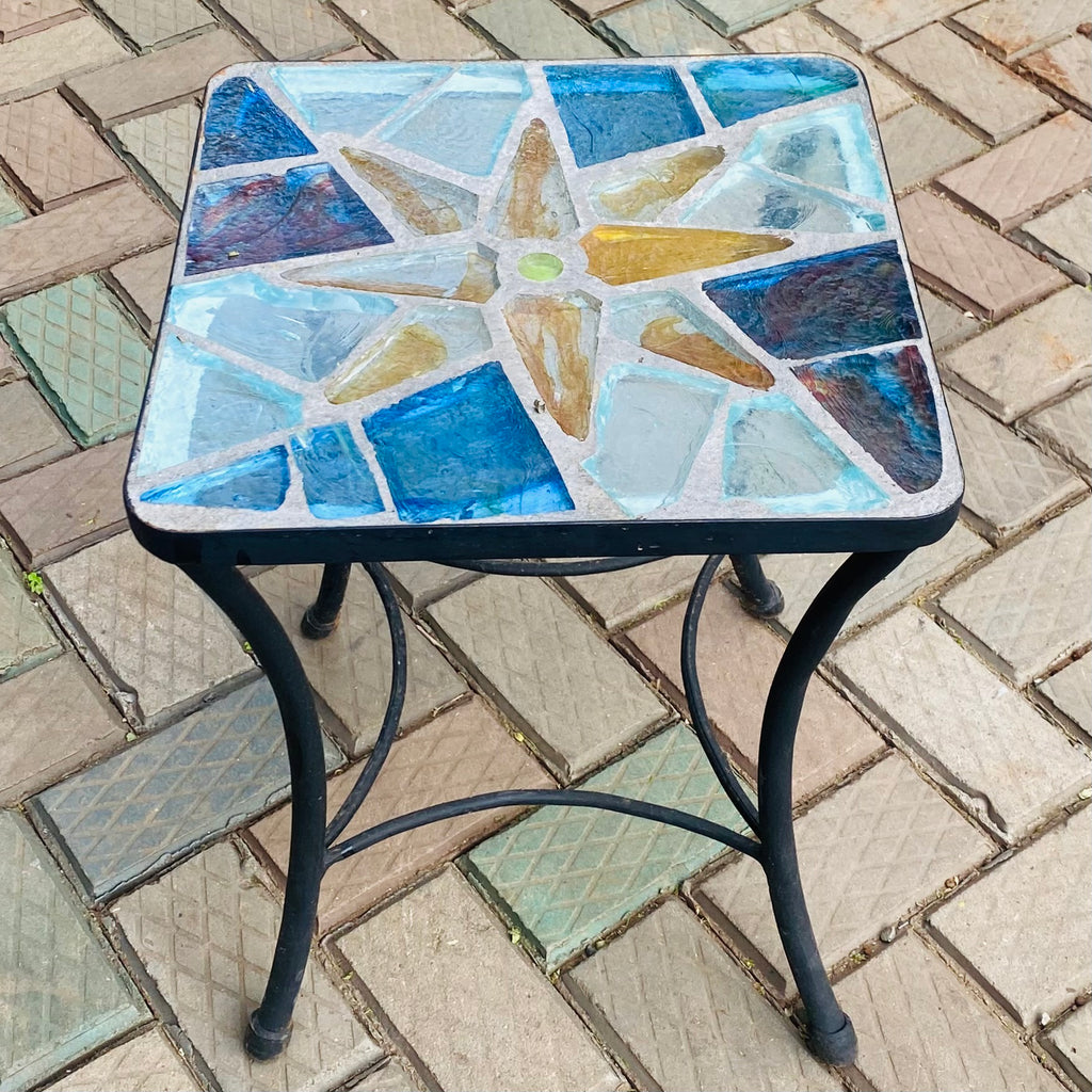 Dalle de Verre side table ~ 40cm square, 48cm high