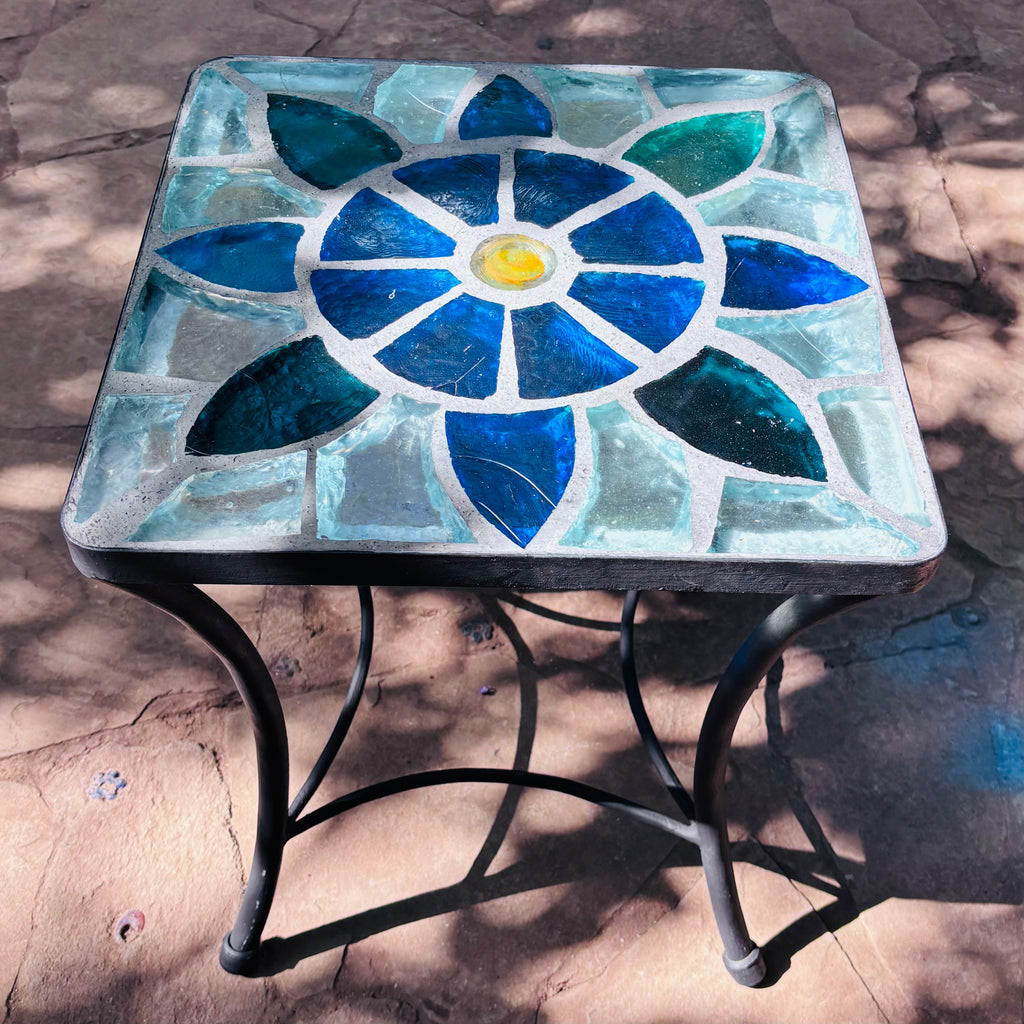 Dalle de Verre side table ~ 40cm square, 48cm high