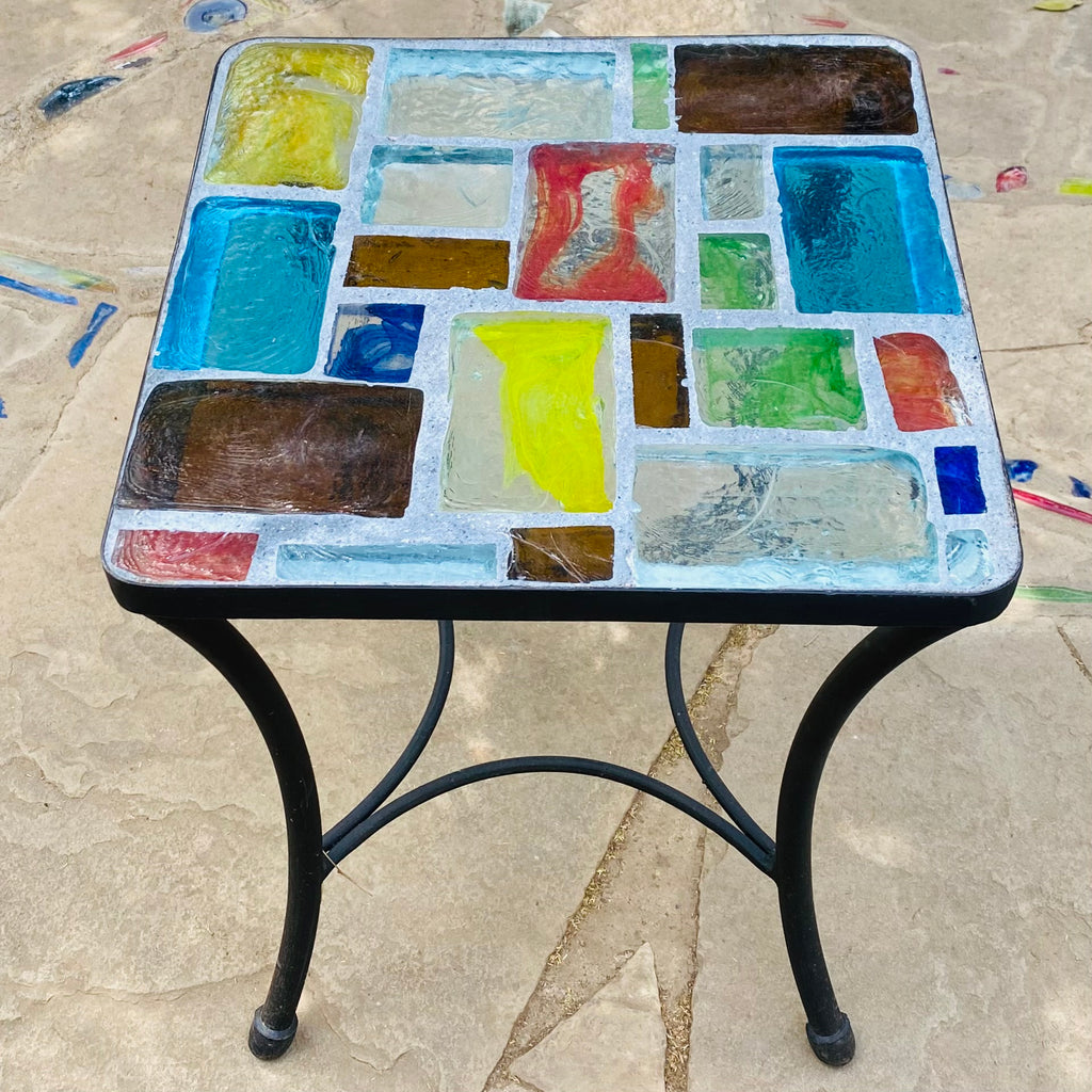 Dalle de Verre side table ~ 40cm square, 48cm high