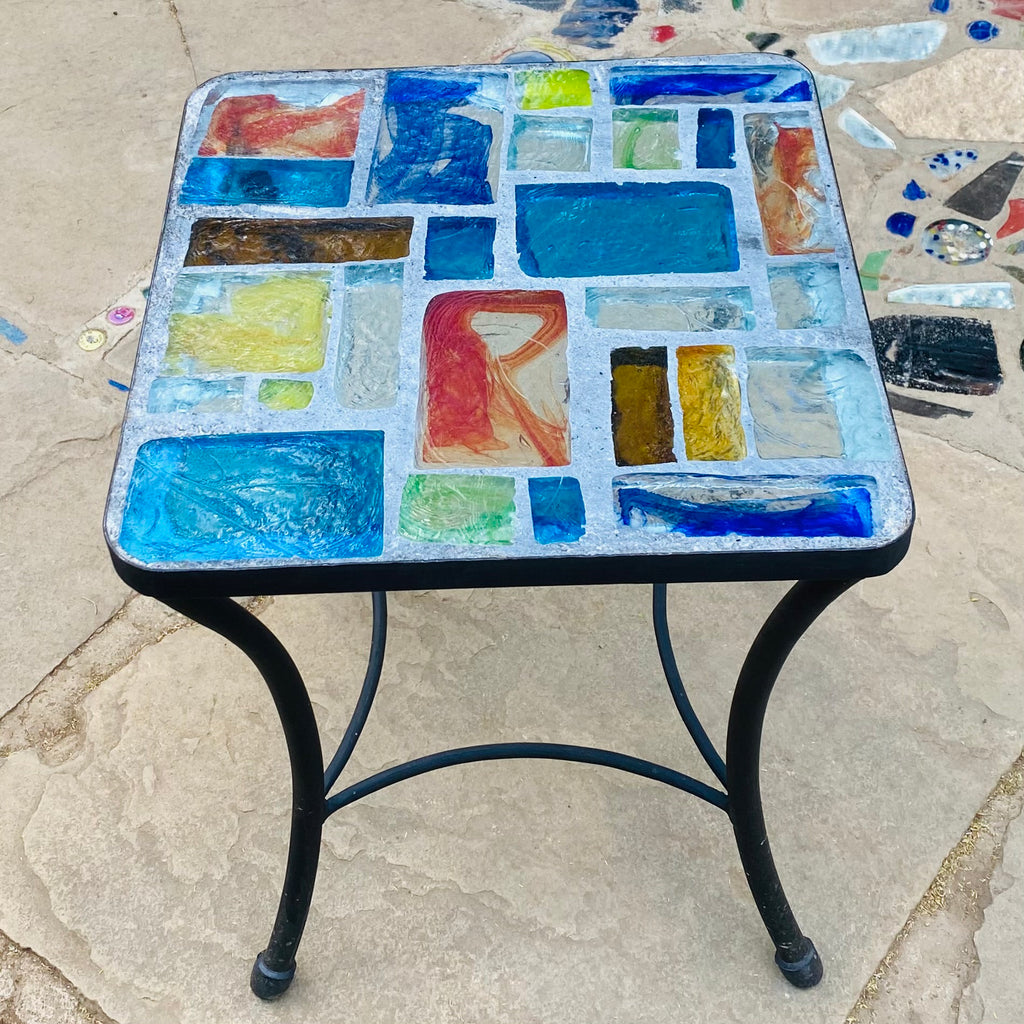 Dalle de Verre side table ~ 40cm square, 48cm high