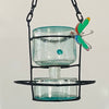 Blown glass - bottle in metal stand birdfeeder