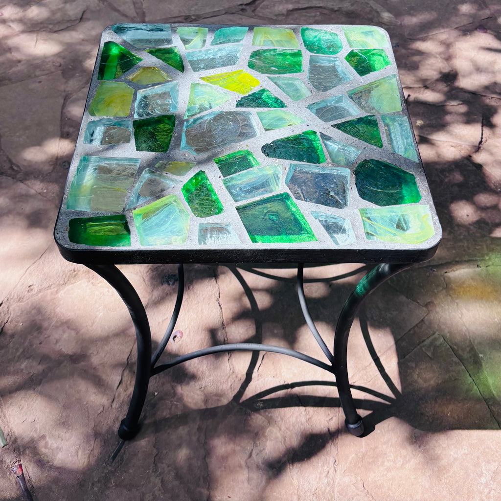 Dalle de Verre side table ~ 40cm square, 48cm high