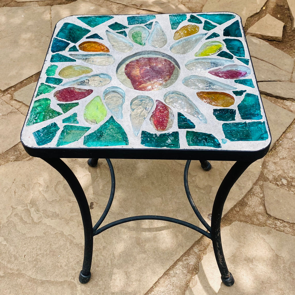 Dalle de Verre side table ~ 40cm square, 48cm high