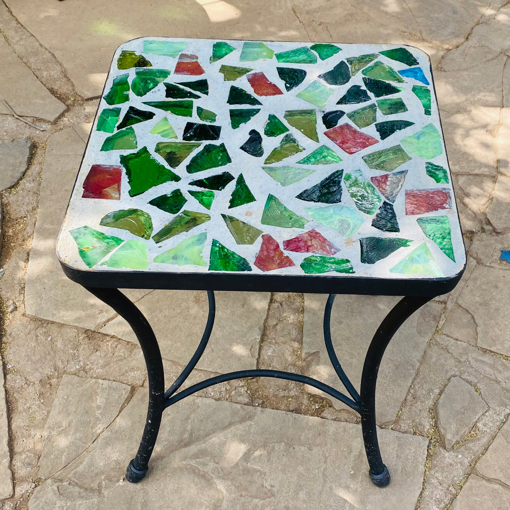 Dalle de Verre side table ~ 40cm square, 48cm high