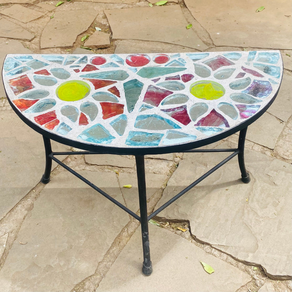 Dalle de Verre table - 'half round' ~ 76cm diameter, 38cm radius, 50cm high