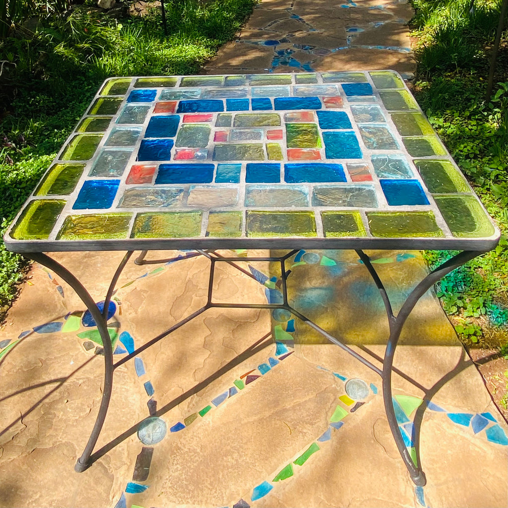 Dalle de Verre table ~ 80 x 90cm rectangle, 77cm high