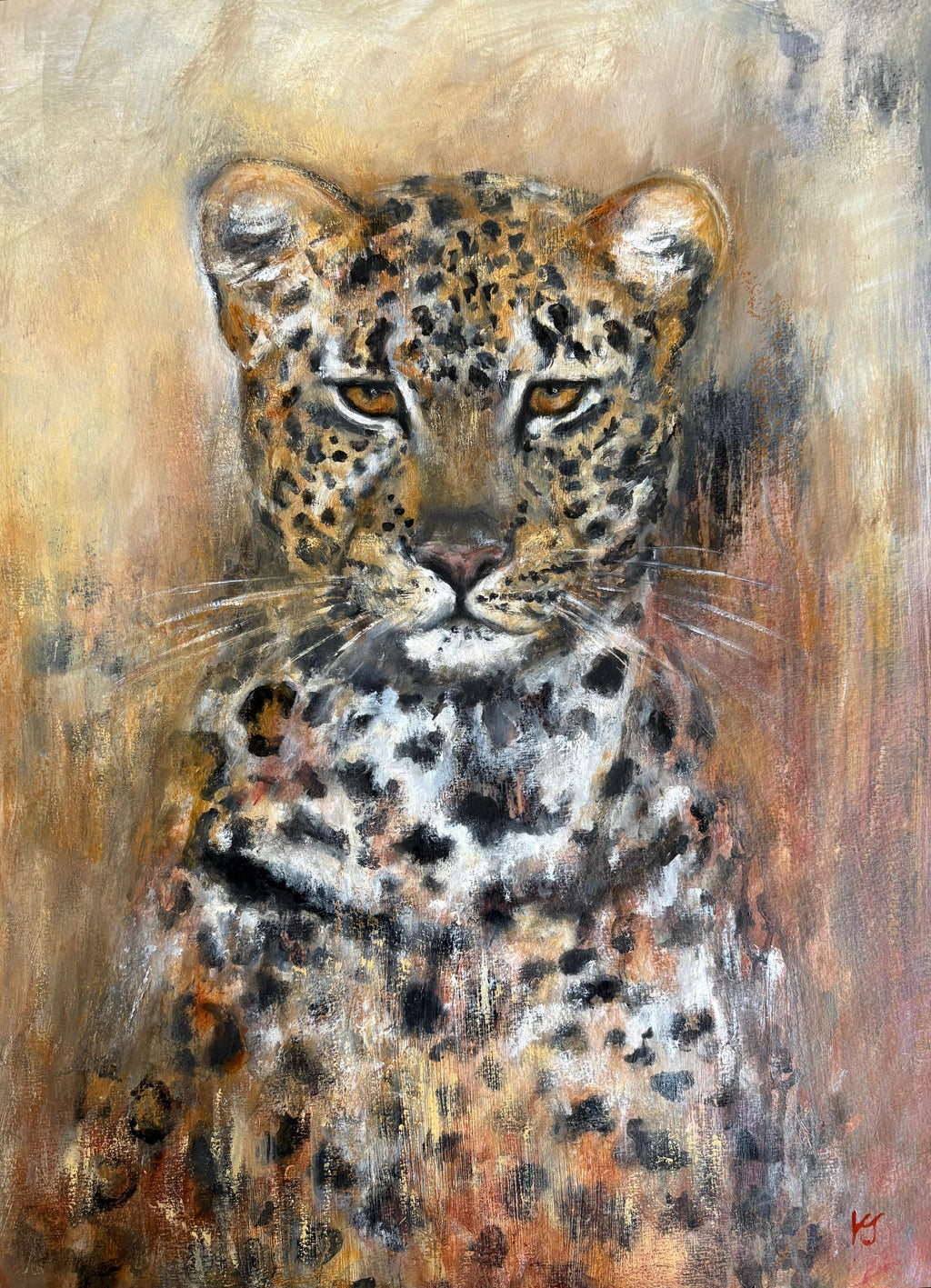 Painting - Katie Simpson ‘Ochre Leopard’ - mixed media on paper framed behind glass - 57cm x 71cm 2026