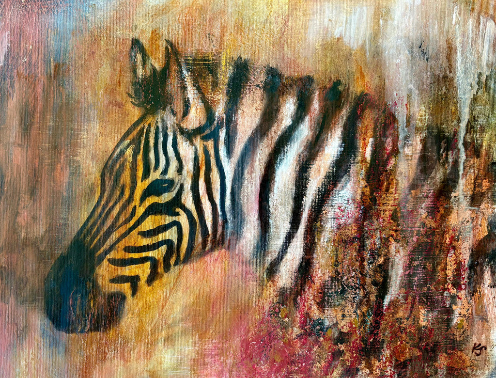 Painting - Katie Simpson ‘Copper Zebra’ - mixed media on paper, framed - 43cm x 33cm 2025