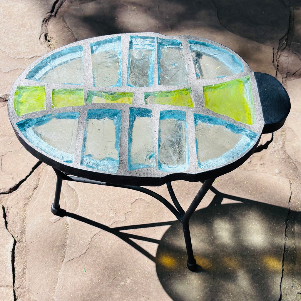 Dalle de Verre side table 'Beetle' series ~ 30 x 45cm, 40cm high