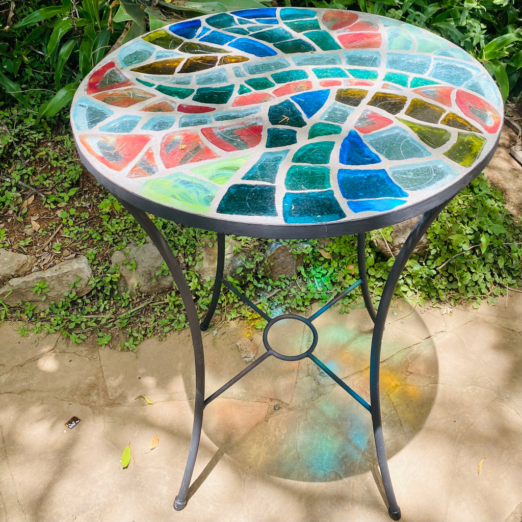 Dalle de Verre bar table ~ 76cm diameter, 106cm high