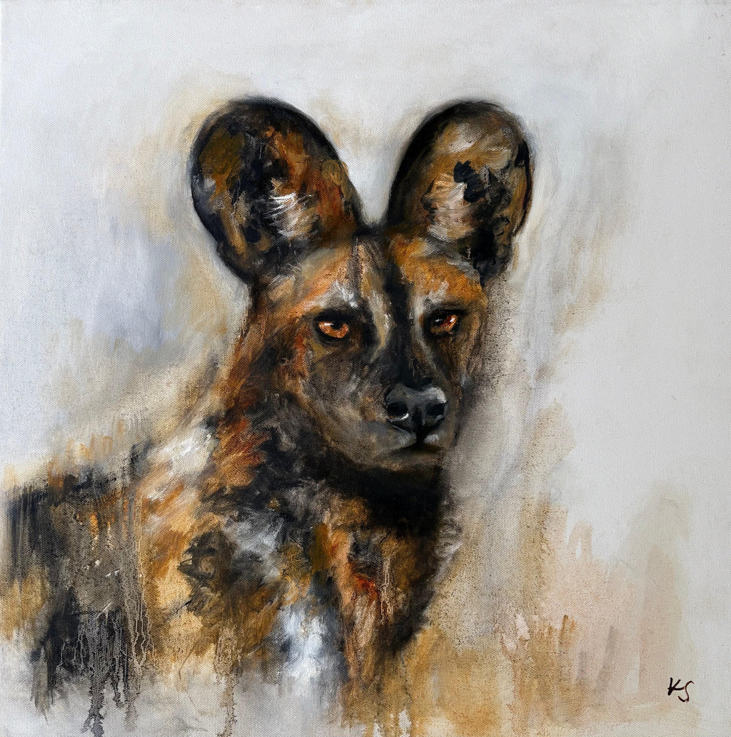 Painting - Katie Simpson ‘Sepia Wild Dog’ - oil on canvas, unframed - 50cm x 50cm 2026