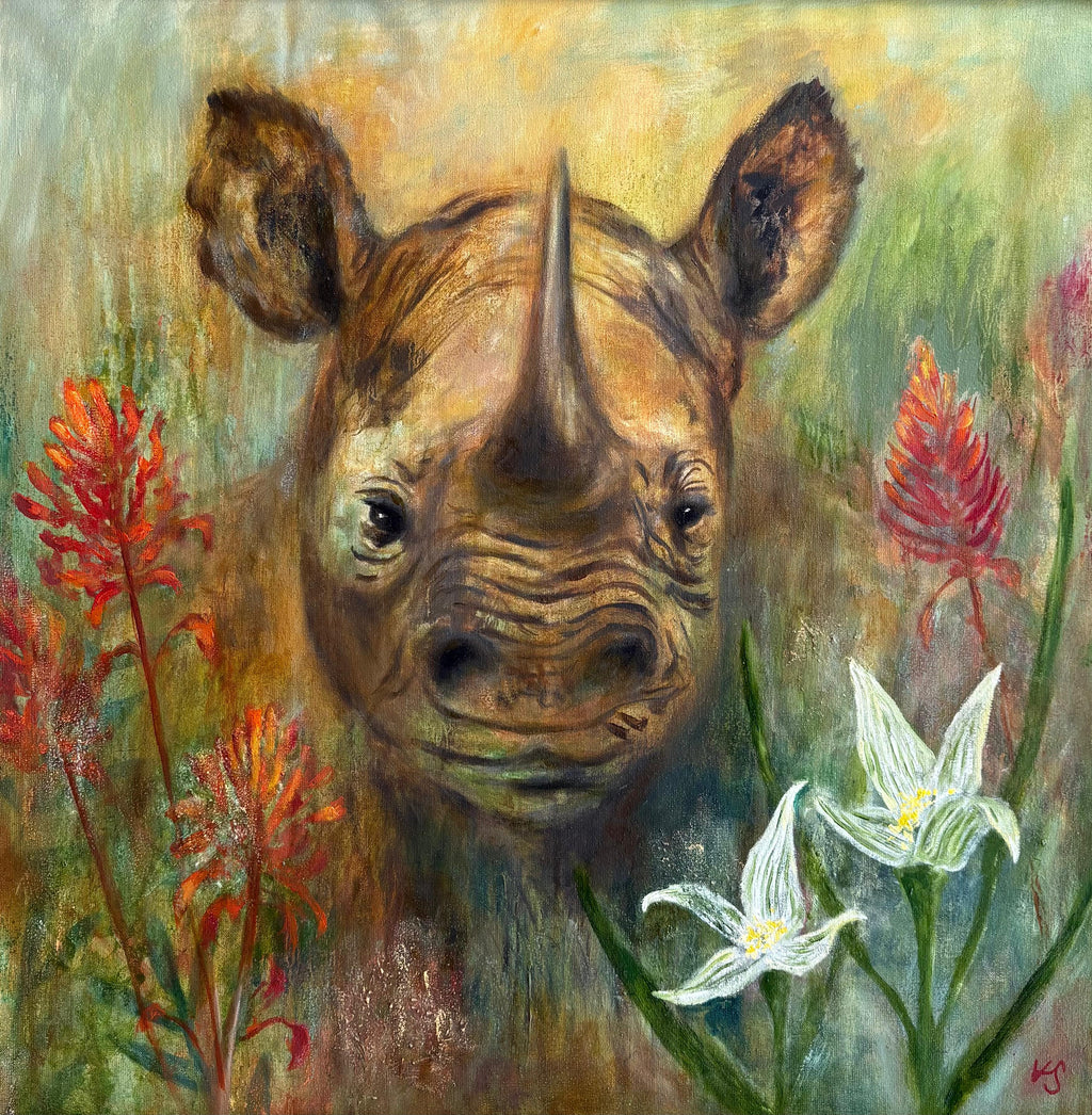 Painting - Katie Simpson ‘Happy after the Rain’ - oil on canvas, framed - 60cm x 60cm 2025