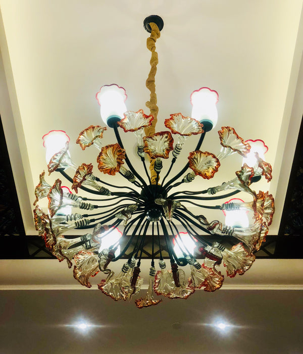 Chandelier 'Kitengela Classic' 1.2m dia, 8 light cups, red rim flowers