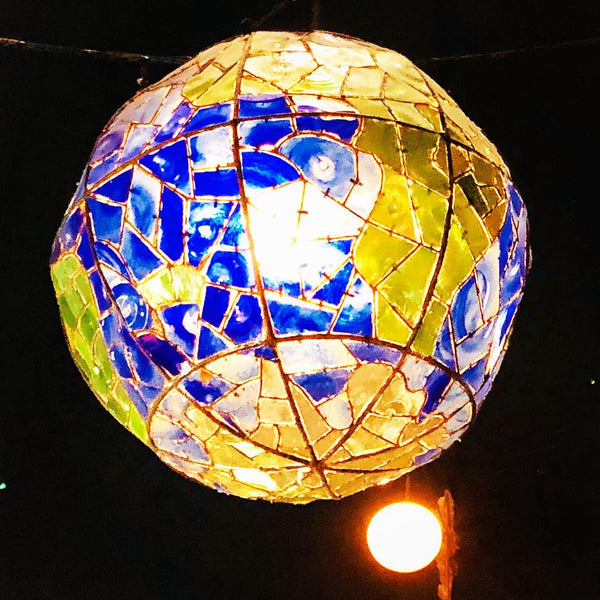 Chandelier 'Battered Earth' hanging globe ~ 3m dia